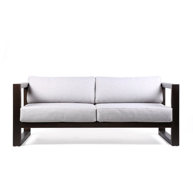 Paradise Outdoor Dark Eucalyptus Wood Sofa with Gray Cushions - Furniture City (CA)l