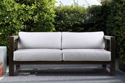 Paradise Outdoor Dark Eucalyptus Wood Sofa with Gray Cushions - Furniture City (CA)l