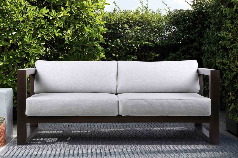 Paradise Outdoor Dark Eucalyptus Wood Sofa with Gray Cushions - Furniture City (CA)l