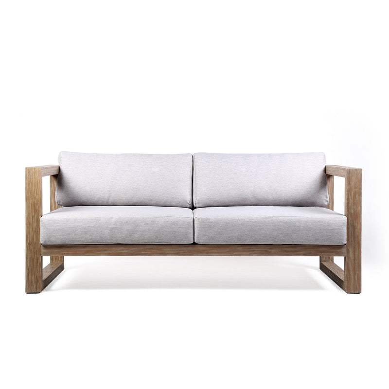 Paradise Outdoor Light Eucalyptus Wood Sofa with Gray Cushions - Furniture City (CA)l