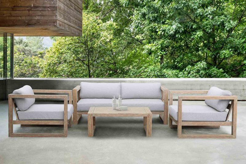Paradise Outdoor Light Eucalyptus Wood Sofa with Gray Cushions - Furniture City (CA)l