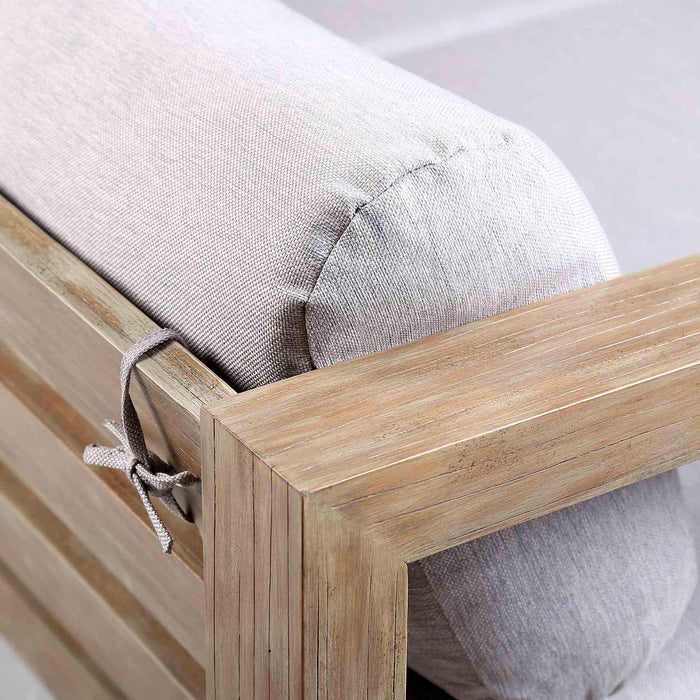 Paradise Outdoor Light Eucalyptus Wood Sofa with Gray Cushions