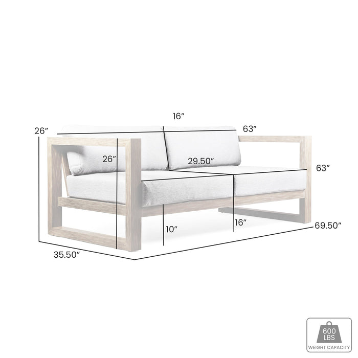 Paradise Outdoor Light Eucalyptus Wood Sofa with Gray Cushions