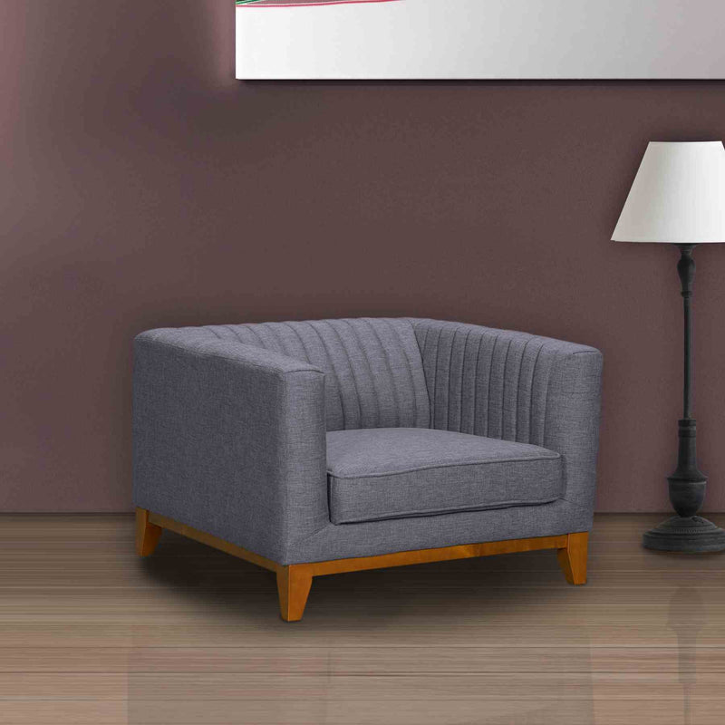 Prism Mid-Century Sofa Chair in Champagne Wood Finish and Dark Gray Fabric - Furniture City (CA)l
