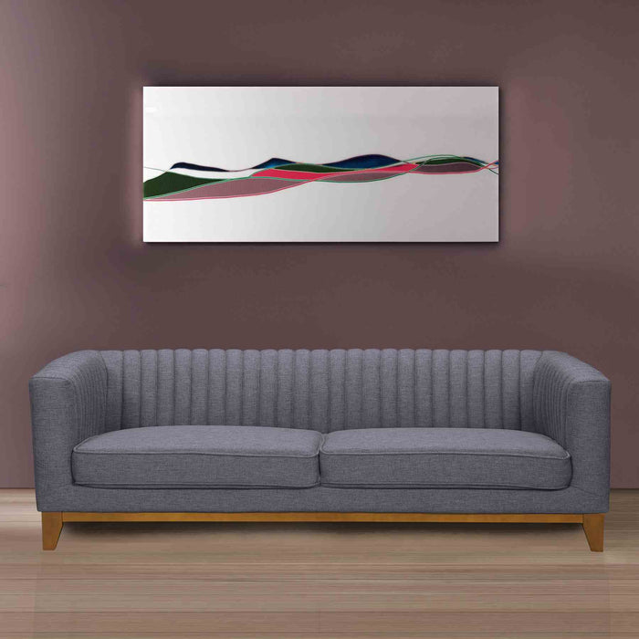 Prism Mid-Century Sofa in Champagne Wood Finish and Dark Gray Fabric