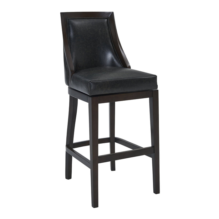 Presley 30" Bar Height Wood Swivel Barstool in Espresso Finish with Onyx Faux Leather