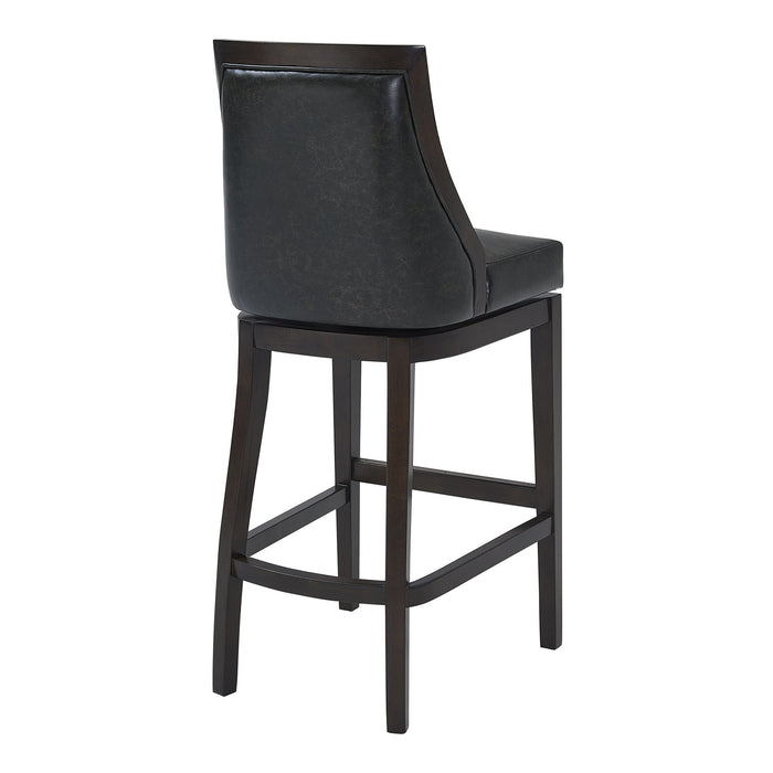 Presley 30" Bar Height Wood Swivel Barstool in Espresso Finish with Onyx Faux Leather