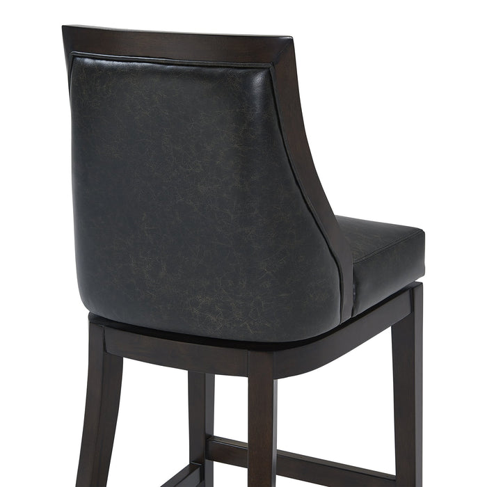 Presley 30" Bar Height Wood Swivel Barstool in Espresso Finish with Onyx Faux Leather