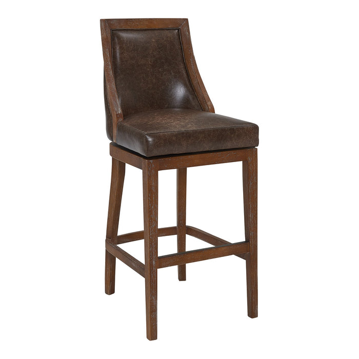Presley 26" Counter Height Wood Swivel Barstool in Distressed Finish with Brown Stone Faux Leather