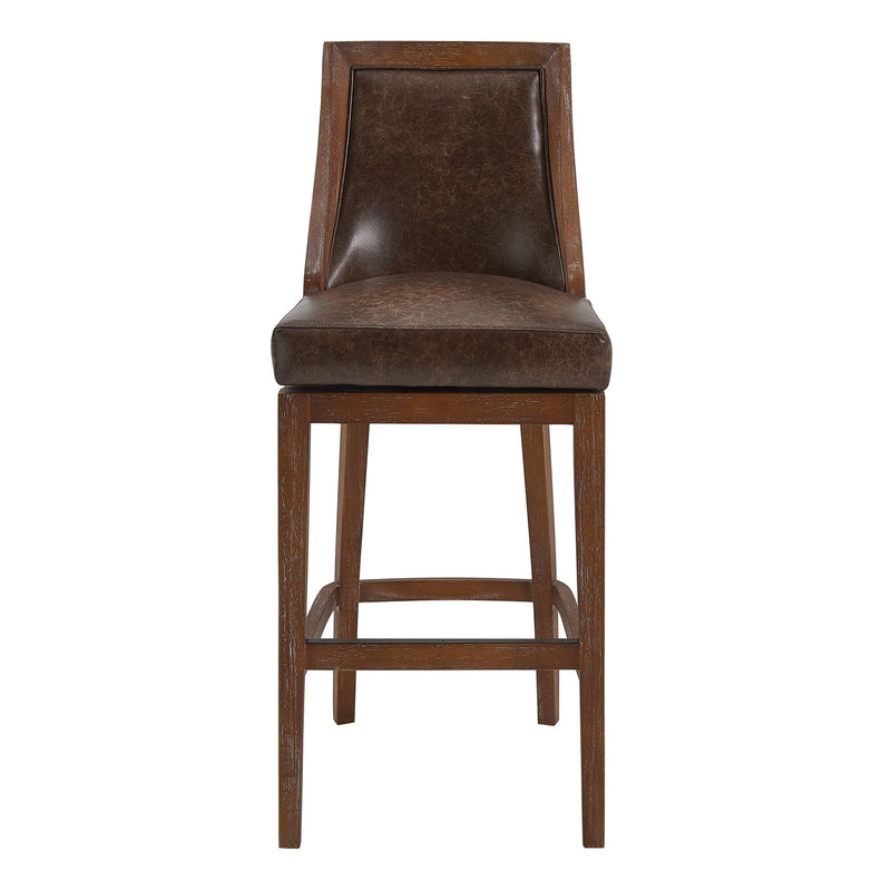 Presley 26" Counter Height Wood Swivel Barstool in Distressed Finish with Brown Stone Faux Leather - Furniture City (CA)l