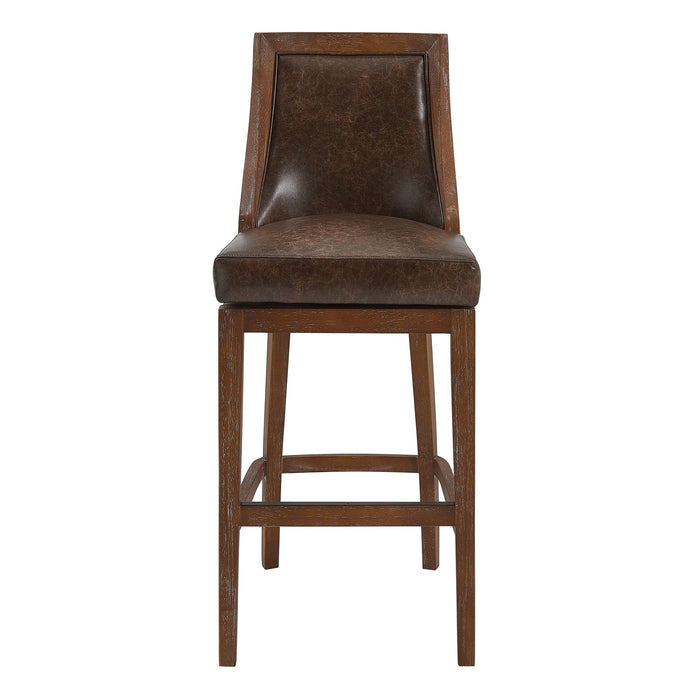 Presley 26" Counter Height Wood Swivel Barstool in Distressed Finish with Brown Stone Faux Leather