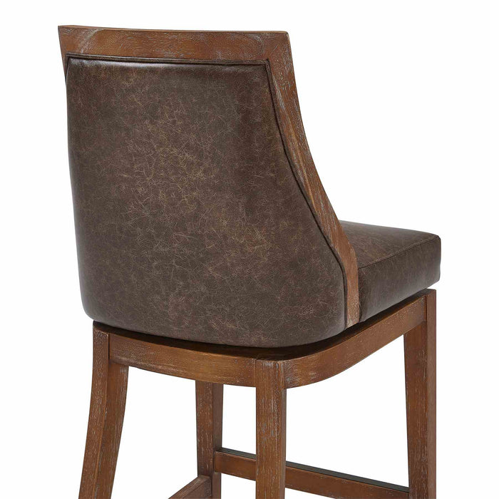 Presley 26" Counter Height Wood Swivel Barstool in Distressed Finish with Brown Stone Faux Leather