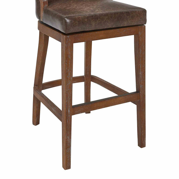 Presley 26" Counter Height Wood Swivel Barstool in Distressed Finish with Brown Stone Faux Leather