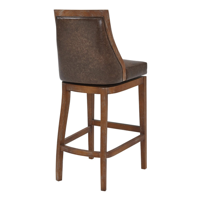 Presley 30" Bar Height Wood Swivel Barstool in Distressed Finish with Brown Stone Faux Leather