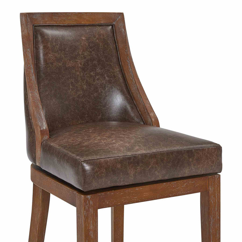 Presley 30" Bar Height Wood Swivel Barstool in Distressed Finish with Brown Stone Faux Leather - Furniture City (CA)l