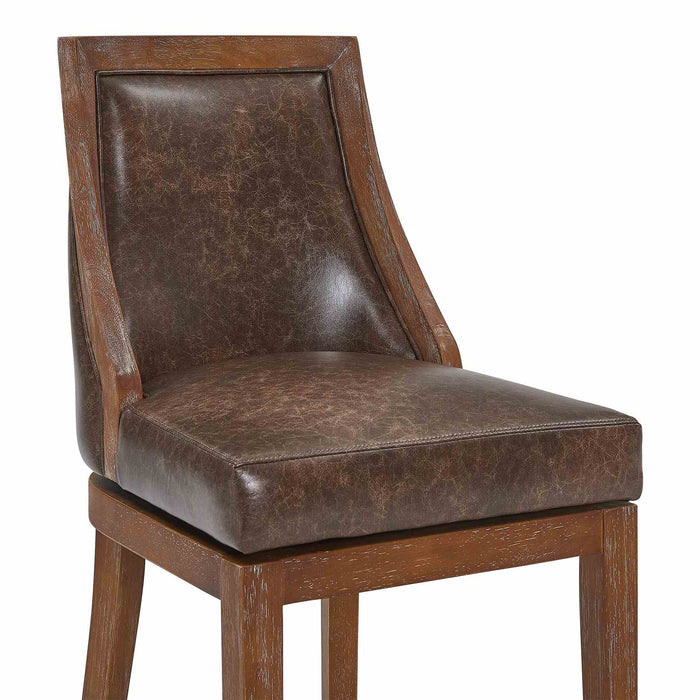 Presley 30" Bar Height Wood Swivel Barstool in Distressed Finish with Brown Stone Faux Leather