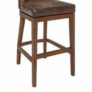 Presley 30" Bar Height Wood Swivel Barstool in Distressed Finish with Brown Stone Faux Leather - Furniture City (CA)l
