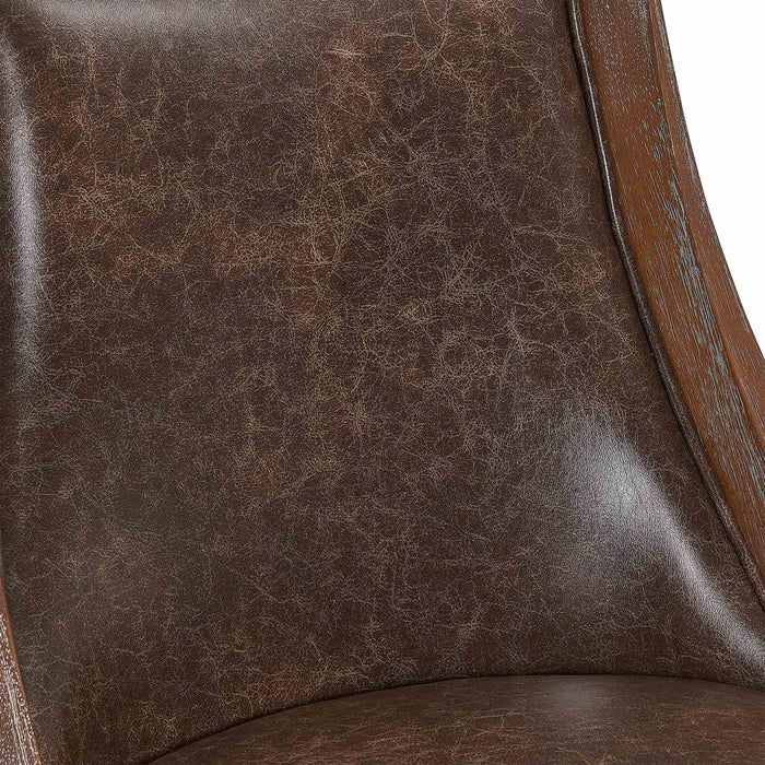 Presley 30" Bar Height Wood Swivel Barstool in Distressed Finish with Brown Stone Faux Leather