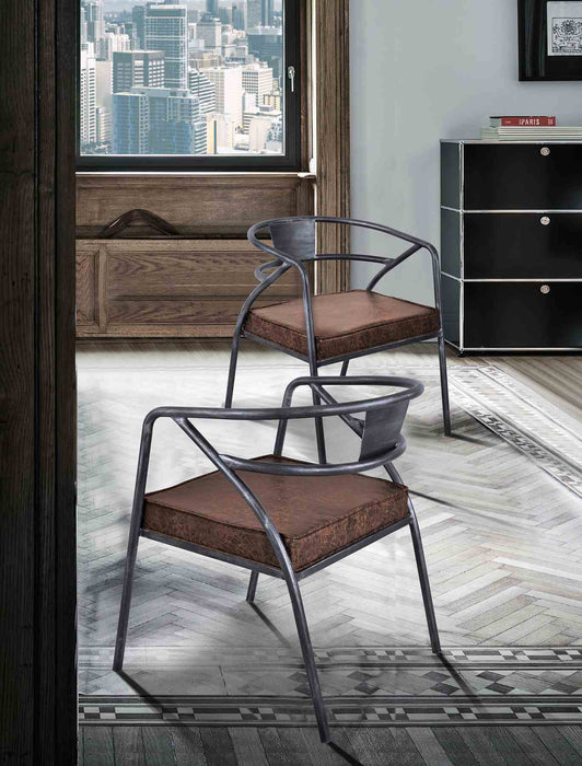 Paisley Modern Dining Chair in Industrial Gray Finish and Brown Fabric