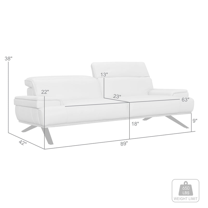 Prato 89" Dove Gray Leather Sofa - Furniture City (CA)l