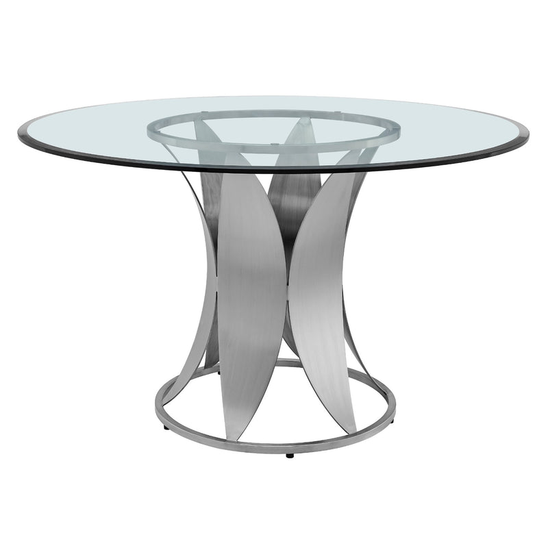 Petal Modern Glass and Stainless Steel Round Pedestal Dining Table - Furniture City (CA)l