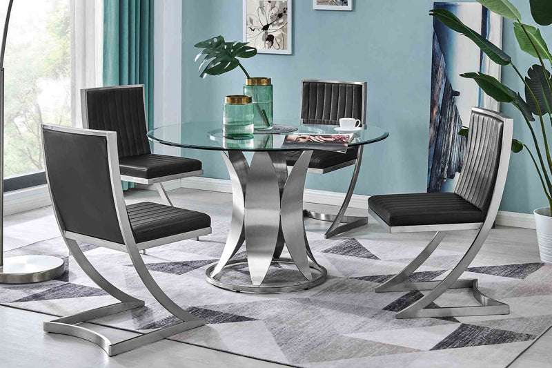 Petal Modern Glass and Stainless Steel Round Pedestal Dining Table - Furniture City (CA)l