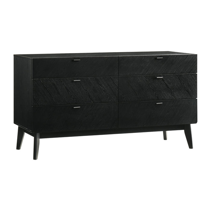 Petra 6 Drawer Wood Dresser in Black Finish