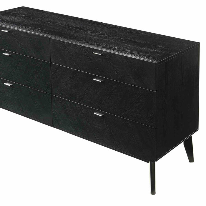 Petra 6 Drawer Wood Dresser in Black Finish