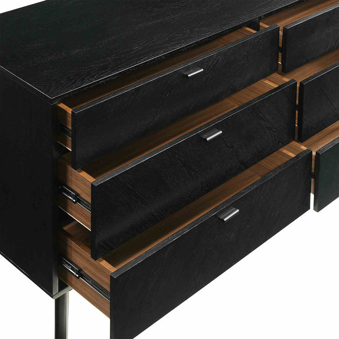 Petra 6 Drawer Wood Dresser in Black Finish