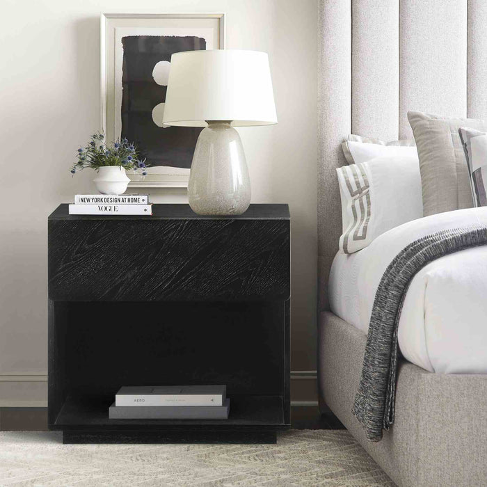 Petra 1 Drawer Wood Nightstand in Black Finish