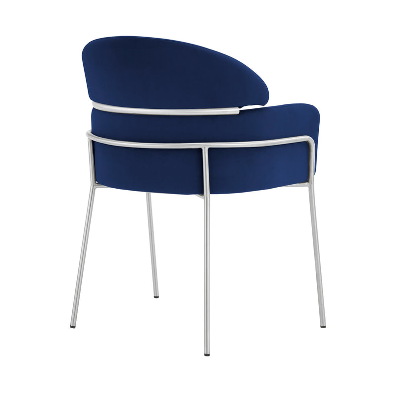Portia Blue Velvet and Brushed Stainless Steel Dining Room Chairs - Set of 2 - Furniture City (CA)l