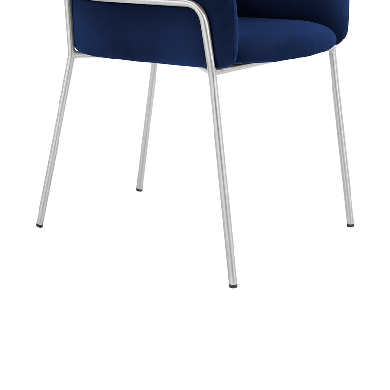 Portia Blue Velvet and Brushed Stainless Steel Dining Room Chairs - Set of 2 - Furniture City (CA)l