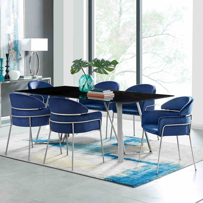 Portia Blue Velvet and Brushed Stainless Steel Dining Room Chairs - Set of 2