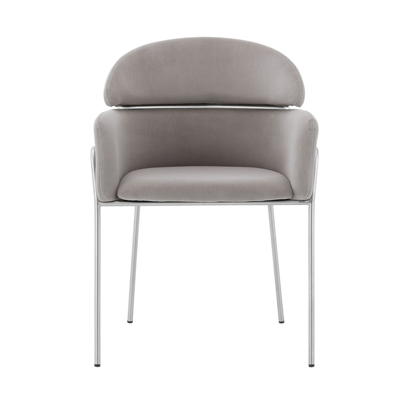 Portia Gray Velvet and Brushed Stainless Steel Dining Room Chairs - Set of 2 - Furniture City (CA)l