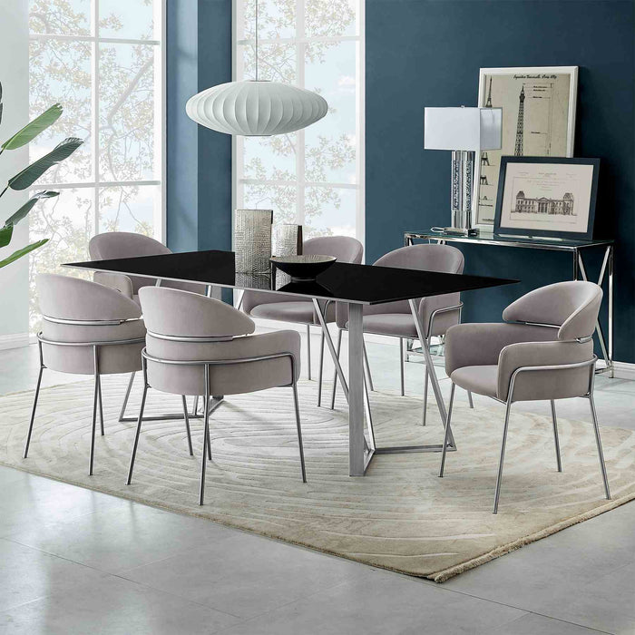 Portia Gray Velvet and Brushed Stainless Steel Dining Room Chairs - Set of 2