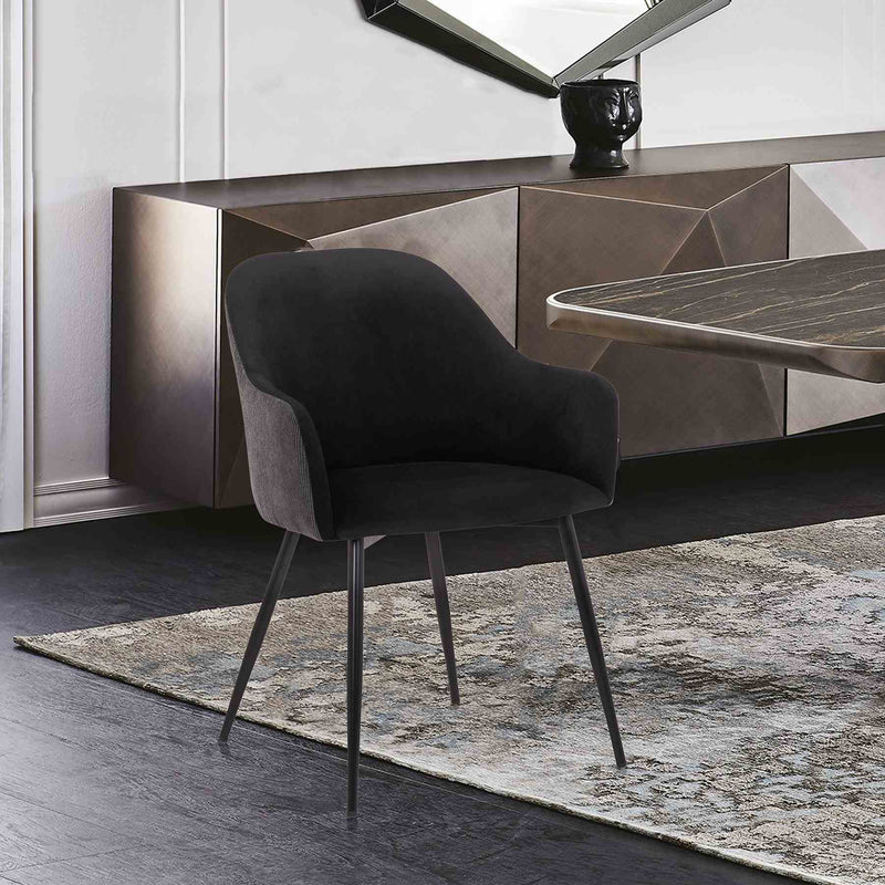 Pixie Black and Dark Gray Fabric Dining Room Chair with Black Metal Legs - Furniture City (CA)l