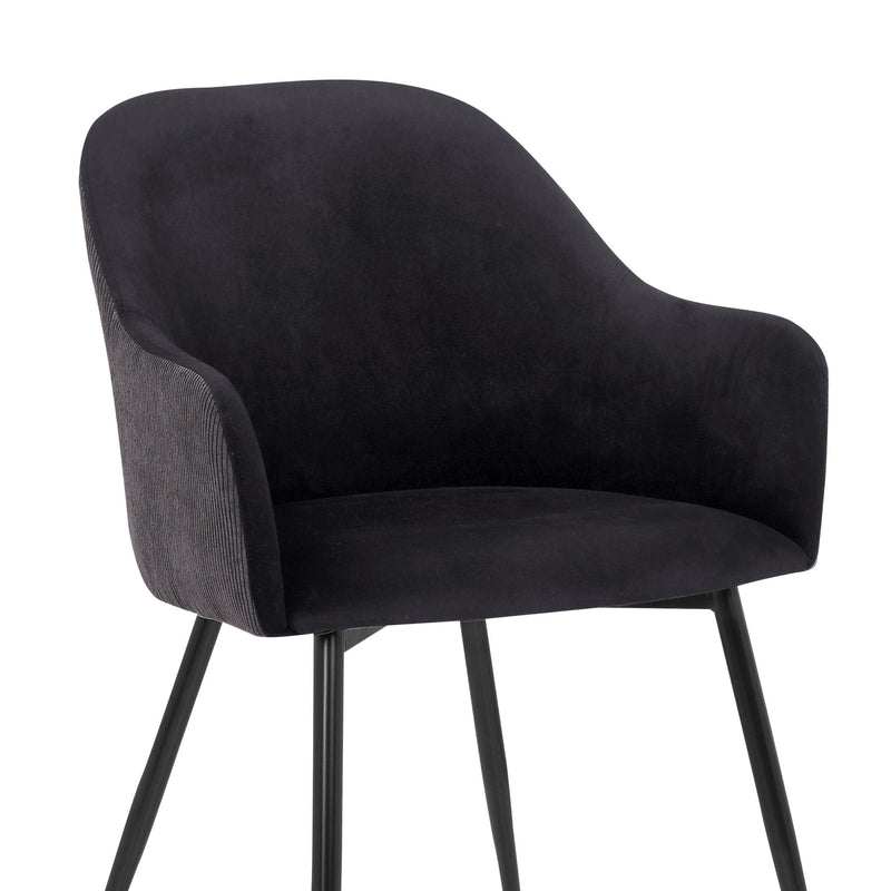 Pixie Black and Dark Gray Fabric Dining Room Chair with Black Metal Legs - Furniture City (CA)l