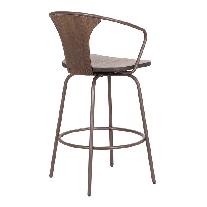 Payton Industrial 26" Swivel Walnut Wood and Metal Bar Stool