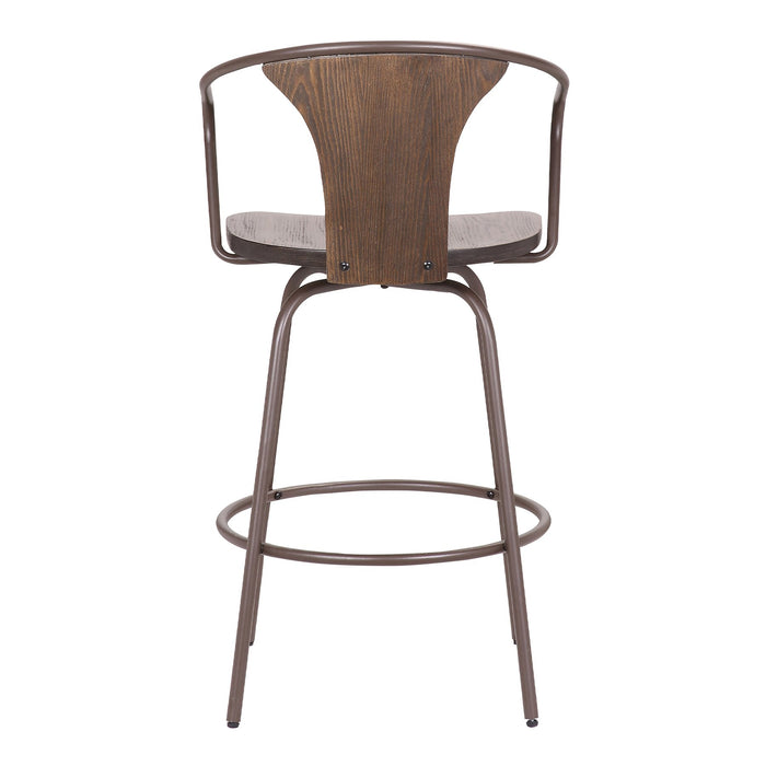 Payton Industrial 26" Swivel Walnut Wood and Metal Bar Stool