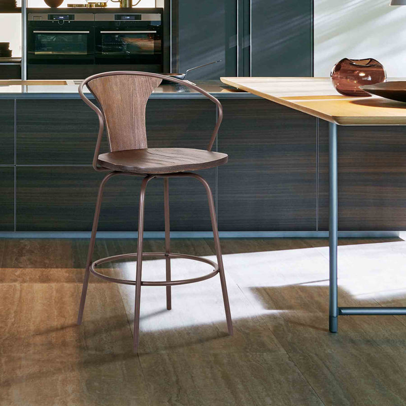 Payton Industrial 26" Swivel Walnut Wood and Metal Bar Stool - Furniture City (CA)l