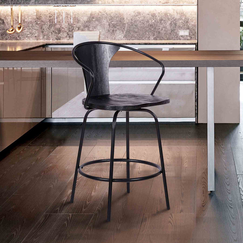 Payton Industrial 26" Swivel Black Wood and Metal Bar Stool - Furniture City (CA)l