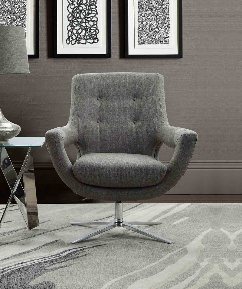 Quinn Contemporary Adjustable Swivel Accent Chair in Polished Chrome Finish with Gray Fabric - Furniture City (CA)l