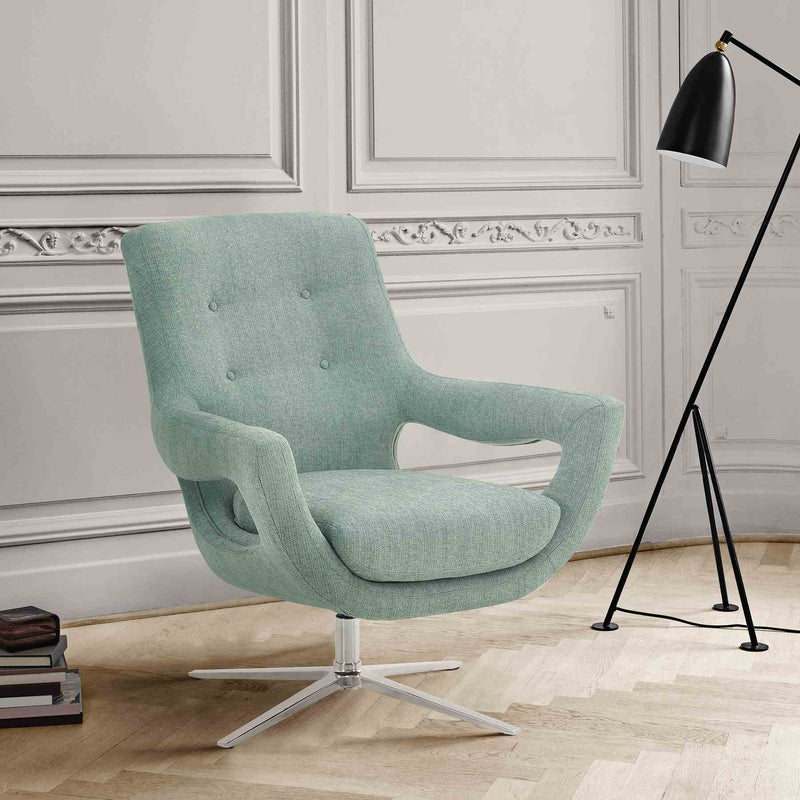 Quinn Contemporary Adjustable Swivel Accent Chair in Polished Steel Finish with Spa Blue Fabric - Furniture City (CA)l