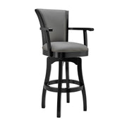 Raleigh 26" Counter Height Swivel Gray Faux Leather and Black Wood Arm Bar Stool - Furniture City (CA)l