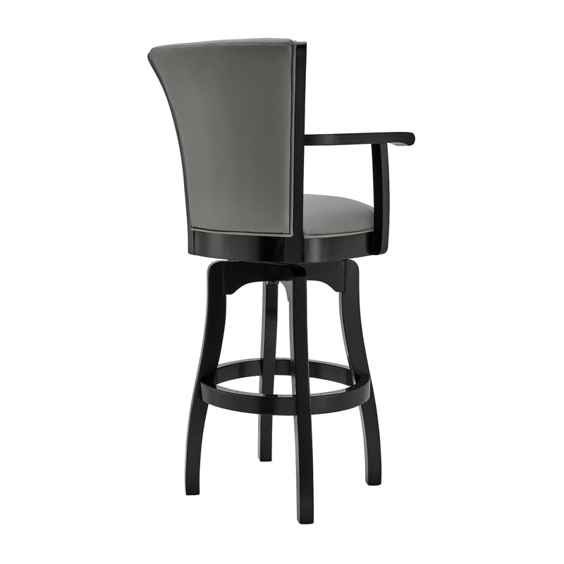Raleigh 26" Counter Height Swivel Gray Faux Leather and Black Wood Arm Bar Stool - Furniture City (CA)l