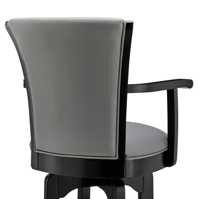Raleigh 26" Counter Height Swivel Gray Faux Leather and Black Wood Arm Bar Stool - Furniture City (CA)l