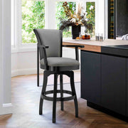 Raleigh 26" Counter Height Swivel Gray Faux Leather and Black Wood Arm Bar Stool - Furniture City (CA)l