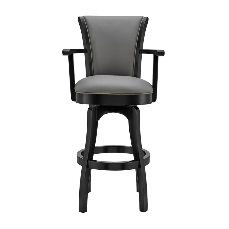 Raleigh 30" Bar Height Swivel Gray Faux Leather and Black Wood Arm Bar Stool - Furniture City (CA)l