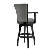 Raleigh 30" Bar Height Swivel Gray Faux Leather and Black Wood Arm Bar Stool - Furniture City (CA)l