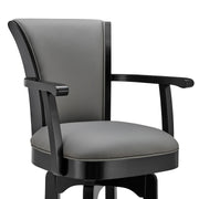 Raleigh 30" Bar Height Swivel Gray Faux Leather and Black Wood Arm Bar Stool - Furniture City (CA)l